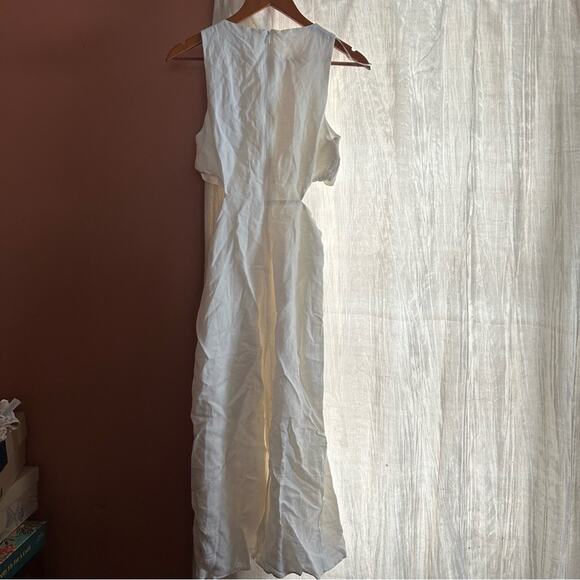 EN SAISON Sophie Sleeveless Cut Out Midi Dress Off White Linen Blend NWT S Flaw* - Picture 5 of 8